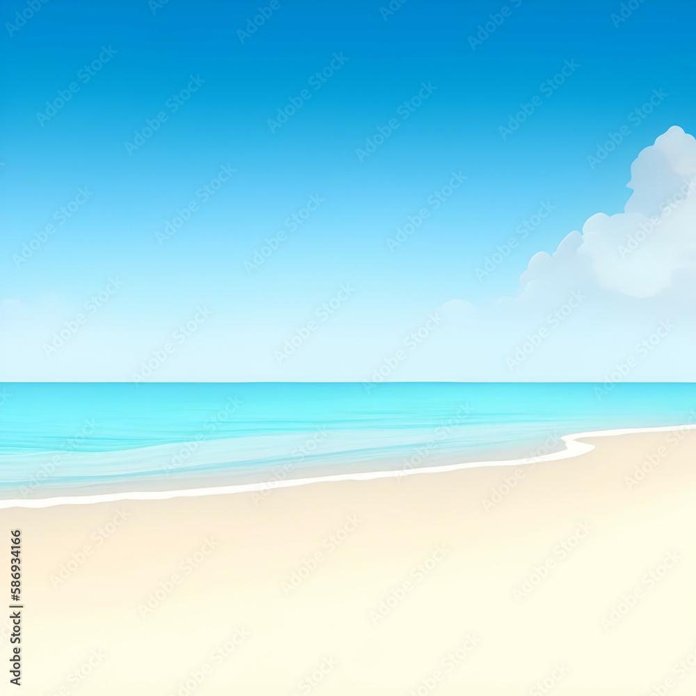 beach with sky and clouds - Beach landscape - Ocean calm waves background for design - beach background for design - Generative AI