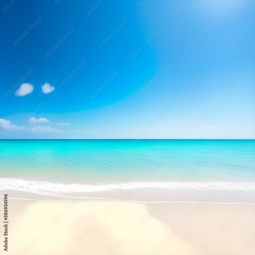 beach with trees - Beach landscape - Ocean calm waves background for design - beach background for design - Generative AI beach with trees - Beach landscape - Ocean calm waves background for design - beach background for design - Generative AI