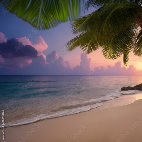 sunset on the beach - Beach landscape - Ocean calm waves background for design - beach background for design - Generative AI