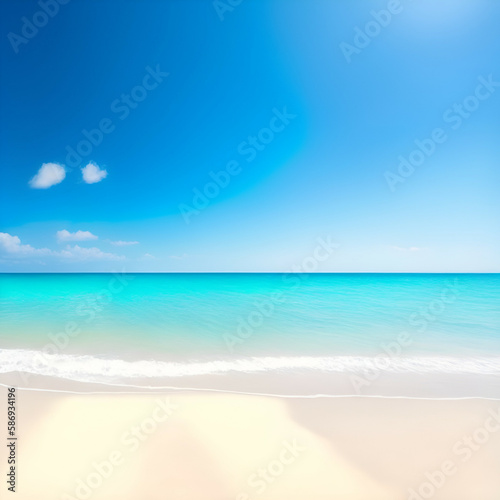 beach with trees - Beach landscape - Ocean calm waves background for design - beach background for design - Generative AI
