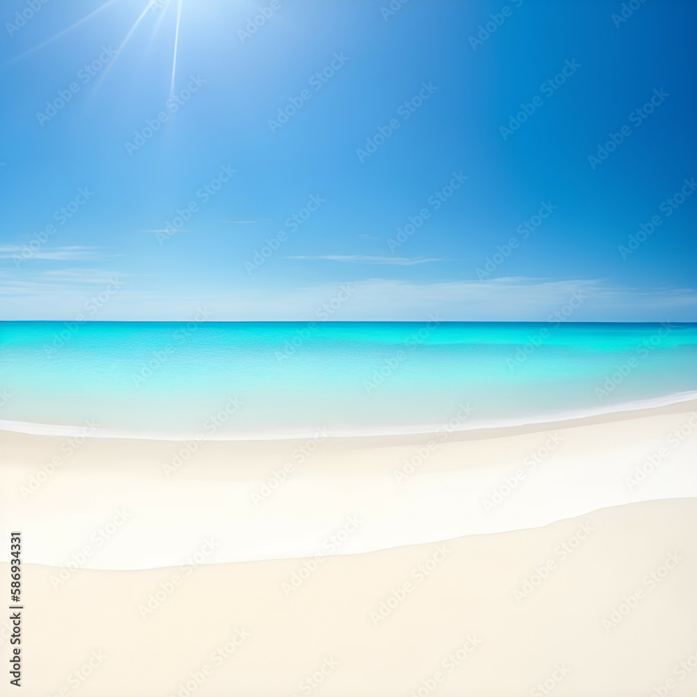 beach with sand - Beach landscape - Ocean calm waves background for design - beach background for design - Generative AI