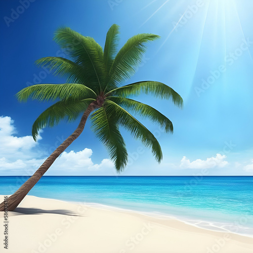 beach with palm trees - Beach landscape - Ocean calm waves background for design - beach background for design - Generative AI