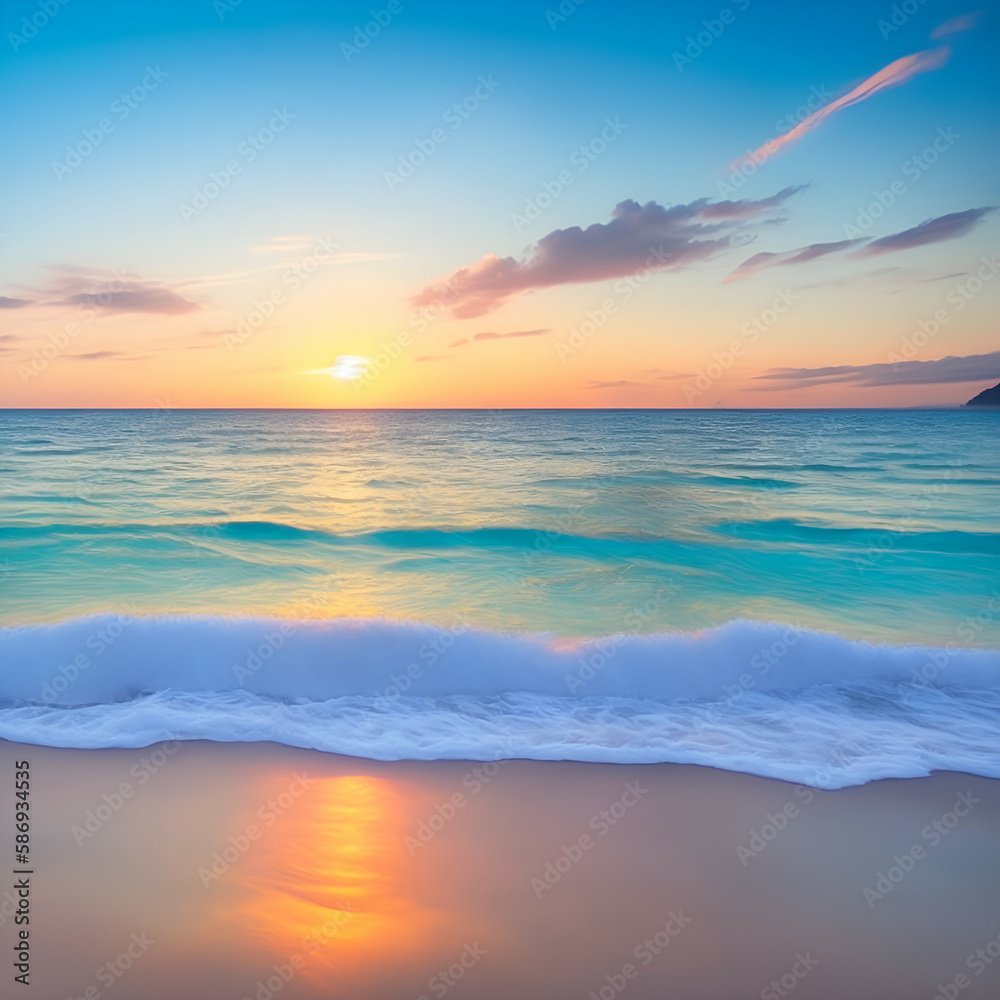 sunset on the beach - Beach landscape - Ocean calm waves background for design - beach background for design - Generative AI sunset on the beach - Beach landscape - Ocean calm waves background for design - beach background for design - Generative AI
