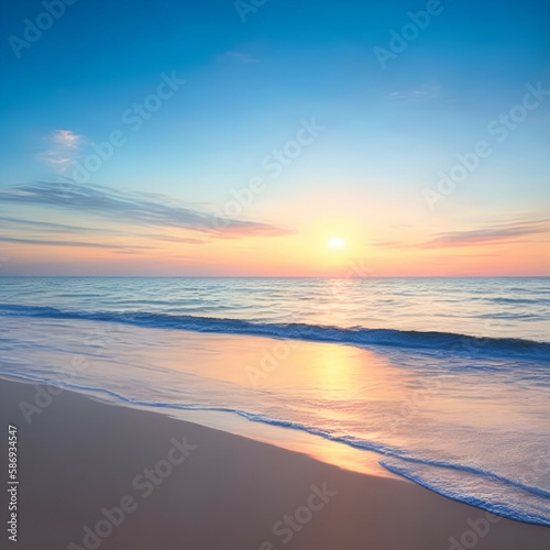 sunset on the beach - Beach landscape - Ocean calm waves background for design - beach background for design - Generative AI