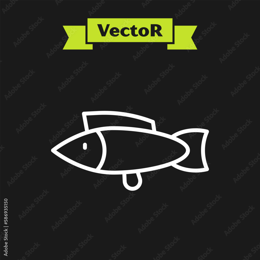 White line Fish icon isolated on black background. Vector White line Fish icon isolated on black background. Vector