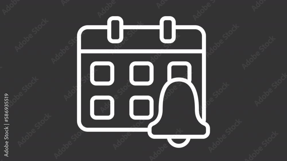 Animated calendar white line icon. Schedule notification. New update. Loop HD video with chroma key, alpha channel on transparent background, black solid background. Outline motion graphic animation