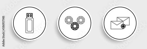 Set line Envelope, USB flash drive and Gear icon. Vector © Oksana