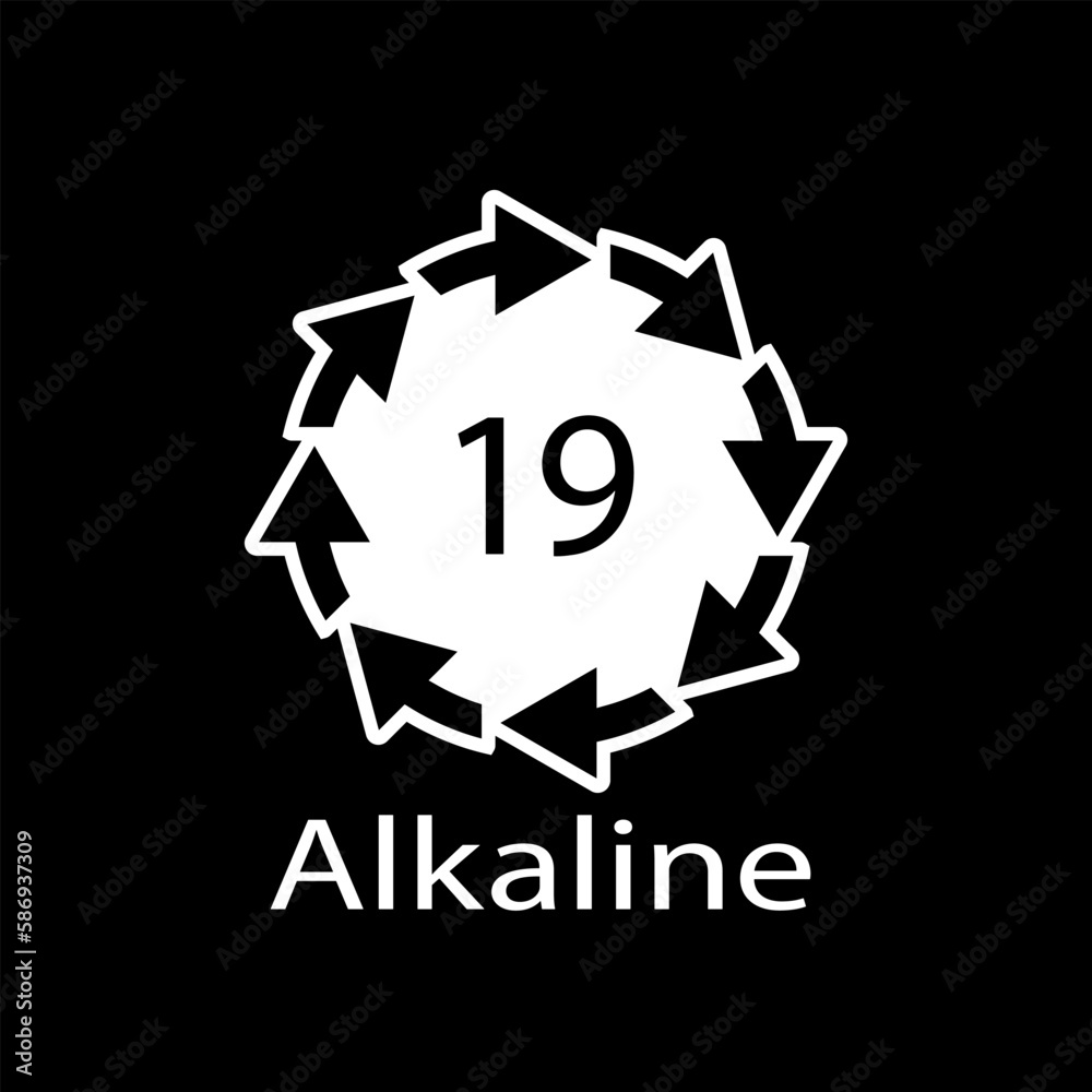 Battery recycling code Alkaline 19 . Vector illustration Battery recycling code Alkaline 19 . Vector illustration