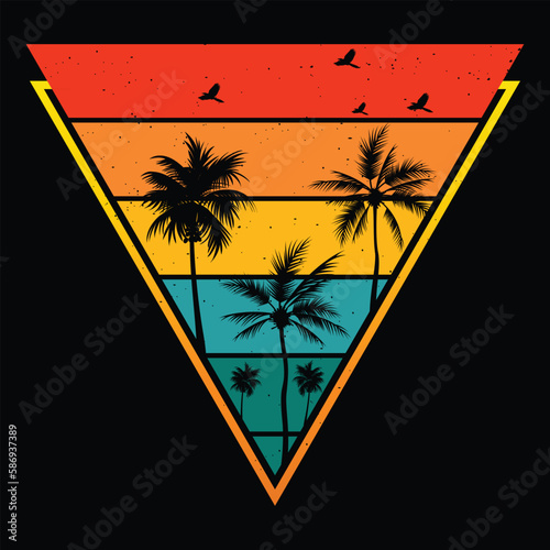 Retro summer t shirt design vector, Vintage sunset collection 