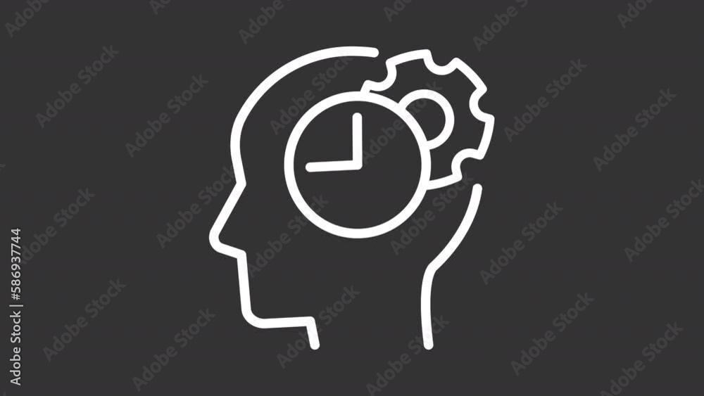 Animated cognition white line icon. Time for thinking process. Loop HD video with chroma key, alpha channel on transparent background, black solid background. Outline motion graphic animation Animated cognition white line icon. Time for thinking process. Loop HD video with chroma key, alpha channel on transparent background, black solid background. Outline motion graphic animation
