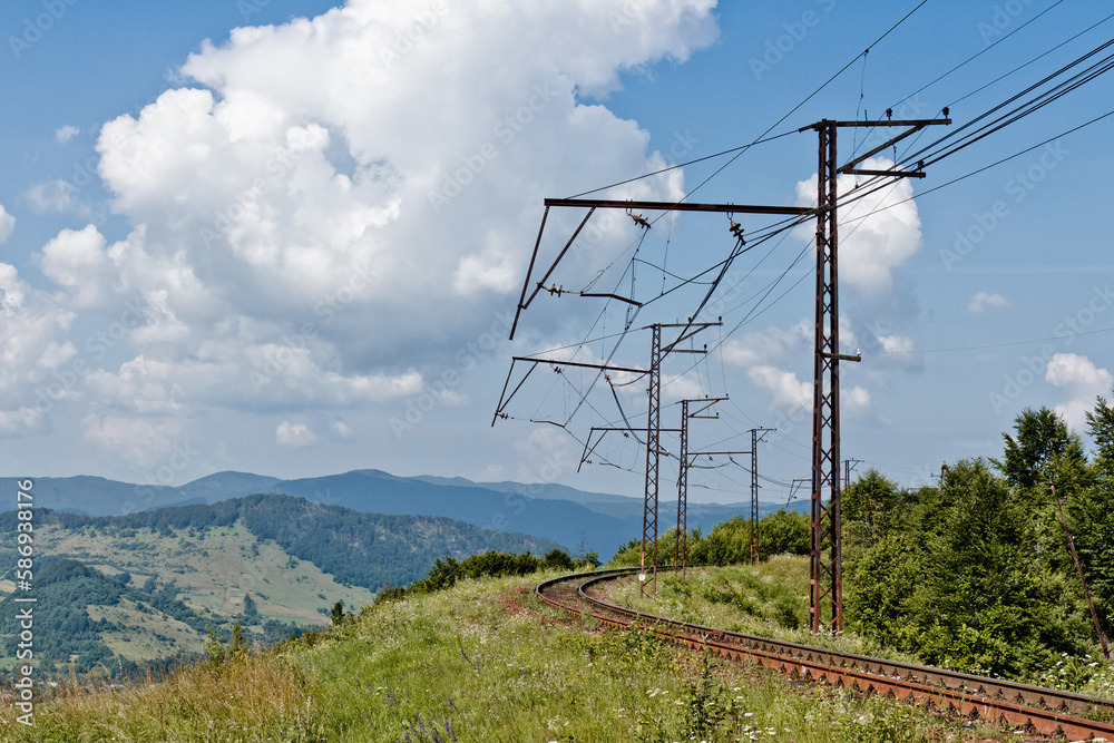 Railway in Carpathian mountains, Ukraine