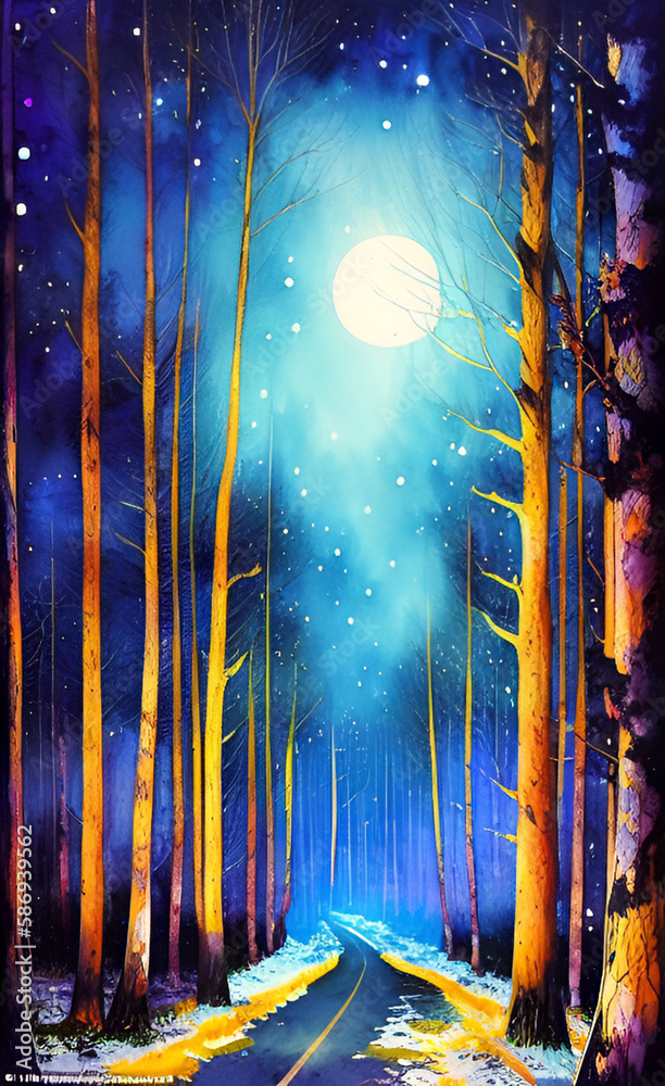 Obraz premium night fantasy forest in different colors, AI generation
