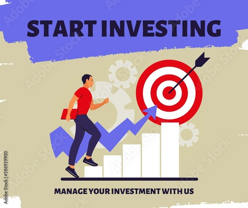Illustration for Digital ads Best use for online ads campaign , it shows start investing and having good customer supports illustrations.