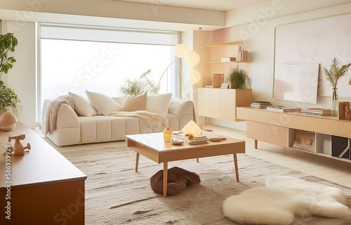 韓国風インテリアのリビングルーム Generative AI