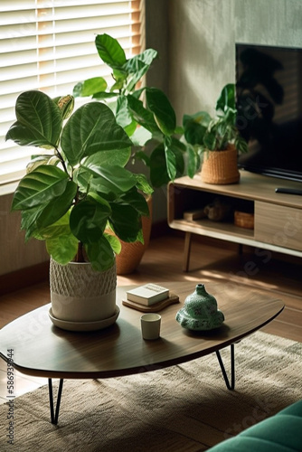 観葉植物とリビング Generative AI