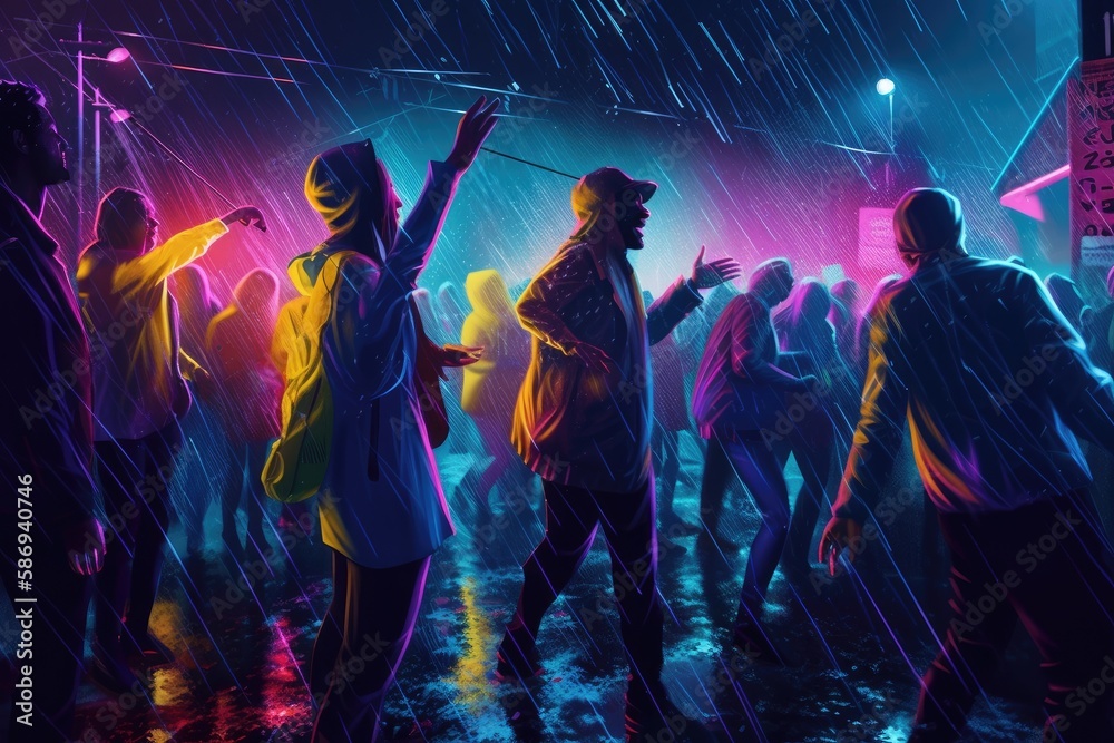 Electric Energy Music Festival Crowd Dancing in the Rain made with Generative AI