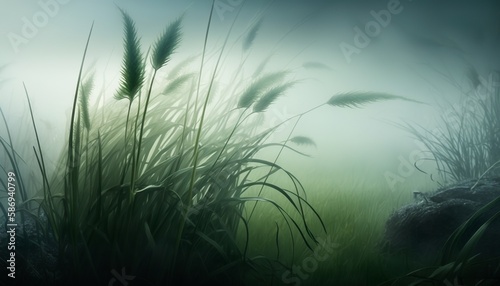 a beautiful green field with a mystical atmosphere