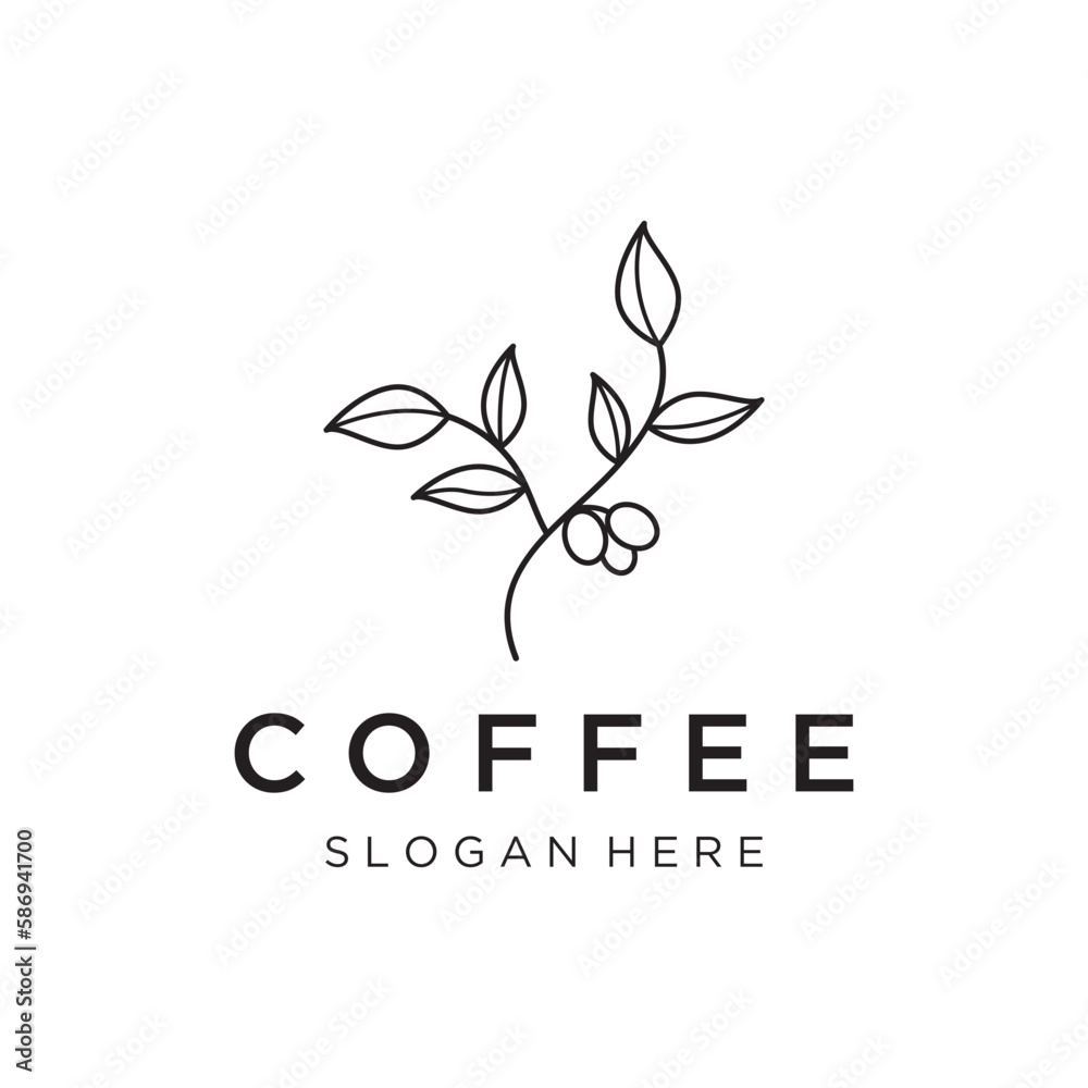 Logo design of arabica coffee cup and coffee plant hand drawn vintage style.Logo for business, cafe, restaurant, badge and coffee shop.