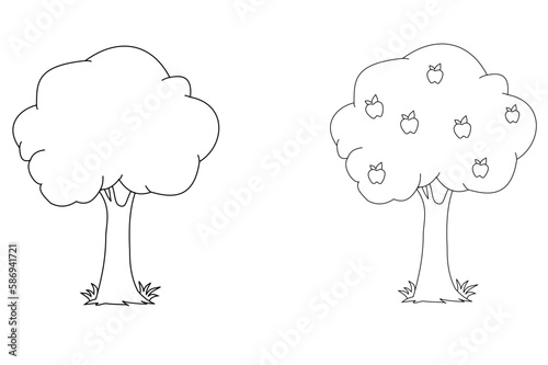 2 trees in black and white vector. bush, vegetation, wood, green area