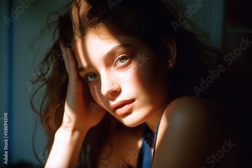 Portrait of a teenage girl. Model photoshoot in studio. Beauty and fashion. Generative AI.