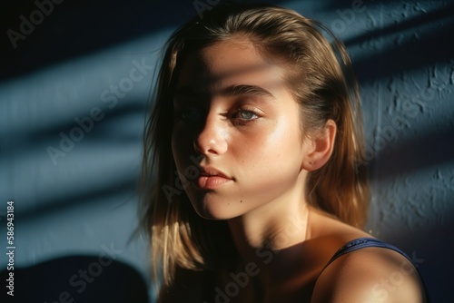 Portrait of a teenage girl. Model photoshoot in studio. Beauty and fashion. Generative AI. © Martin