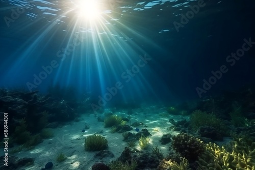 Abstract Underwater Background: Blue Marine Ocean and Sea with Undersea Beauty