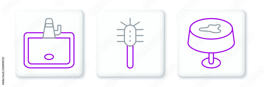 Set line Stain on the tablecloth, Washbasin and Toilet brush icon. Vector Set line Stain on the tablecloth, Washbasin and Toilet brush icon. Vector
