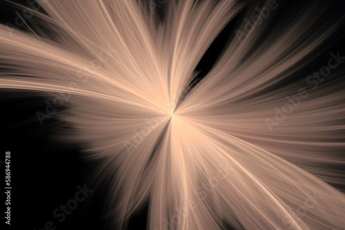 Pink glowing pattern of crooked rays from the center on a black background. Abstract fractal 3D rendering