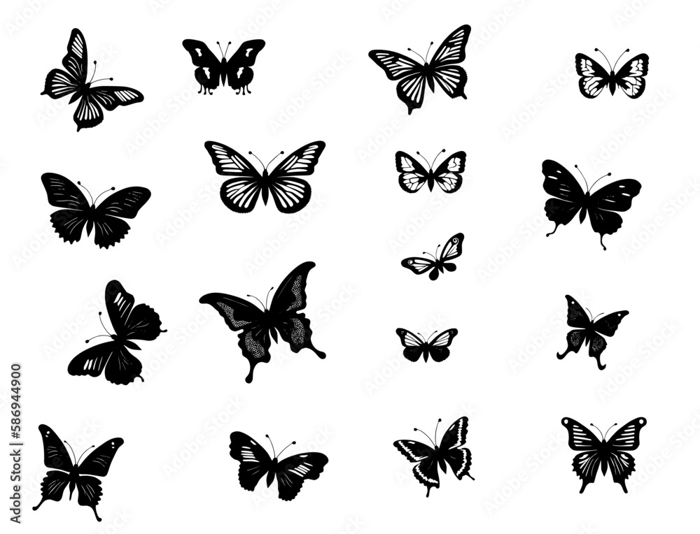 Obraz premium Cute collection of beautiful black butterflies