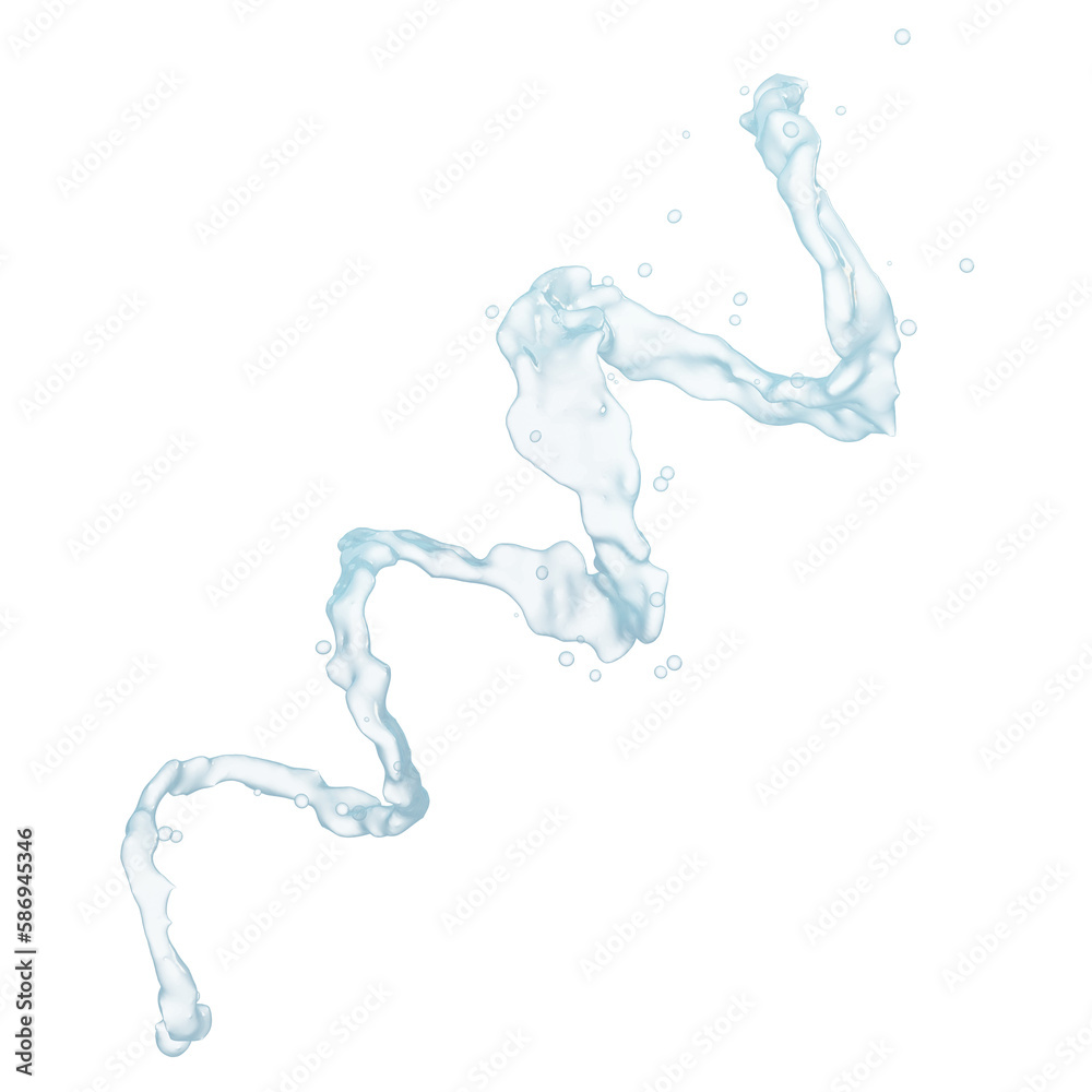 Spiral-shaped water splash isolated on transparent background. 3D rendering