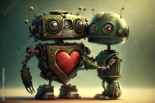 Zwei niedliche, KI-generierte Roboter sind verliebt © EinBlick