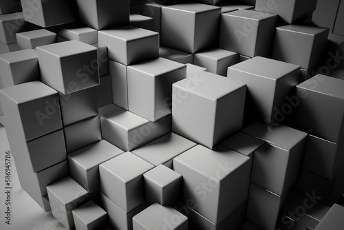 Abstract 3d rendering of chaotic structure. Futuristic background with cubes.