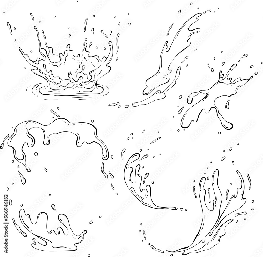 Set of splashes of water or paint. Splashes of fluid. Vector