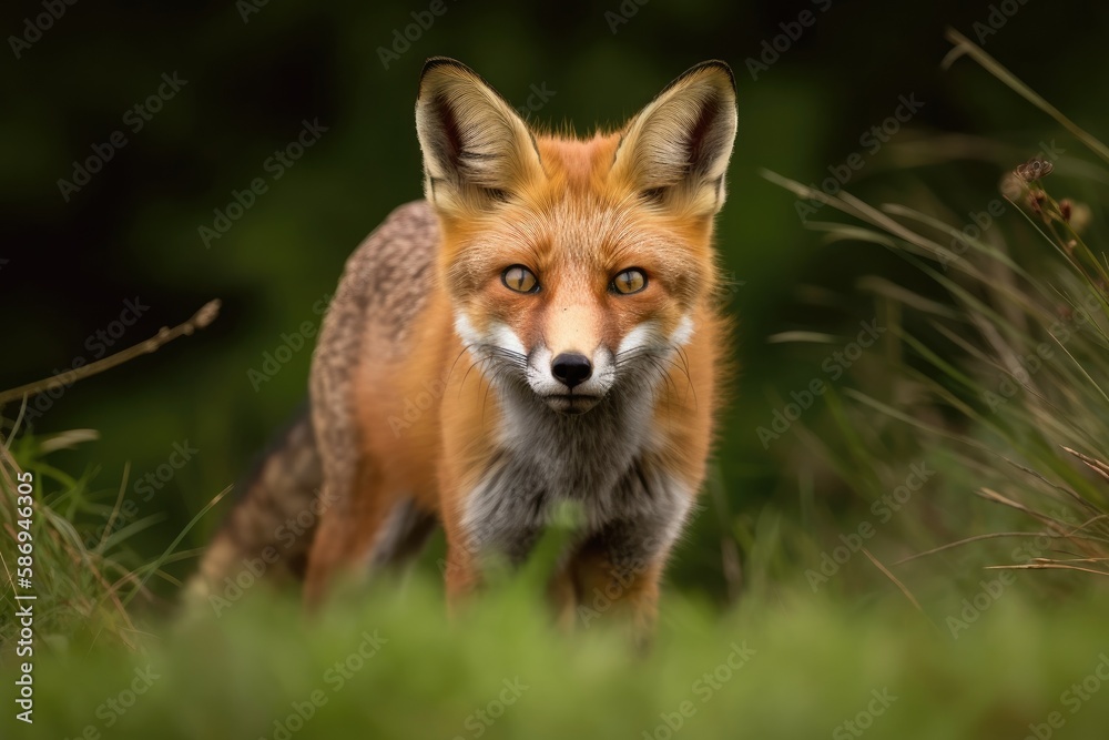 Red fox captured on camera in Co. Carlow, Ireland. Generative AI Red fox captured on camera in Co. Carlow, Ireland. Generative AI