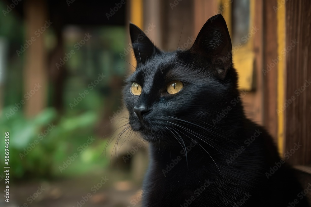 home with a black cat. Generative AI