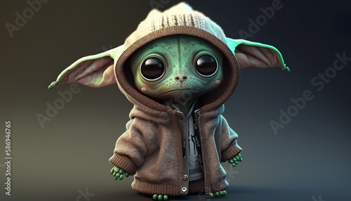 in a cute little alien hoodie