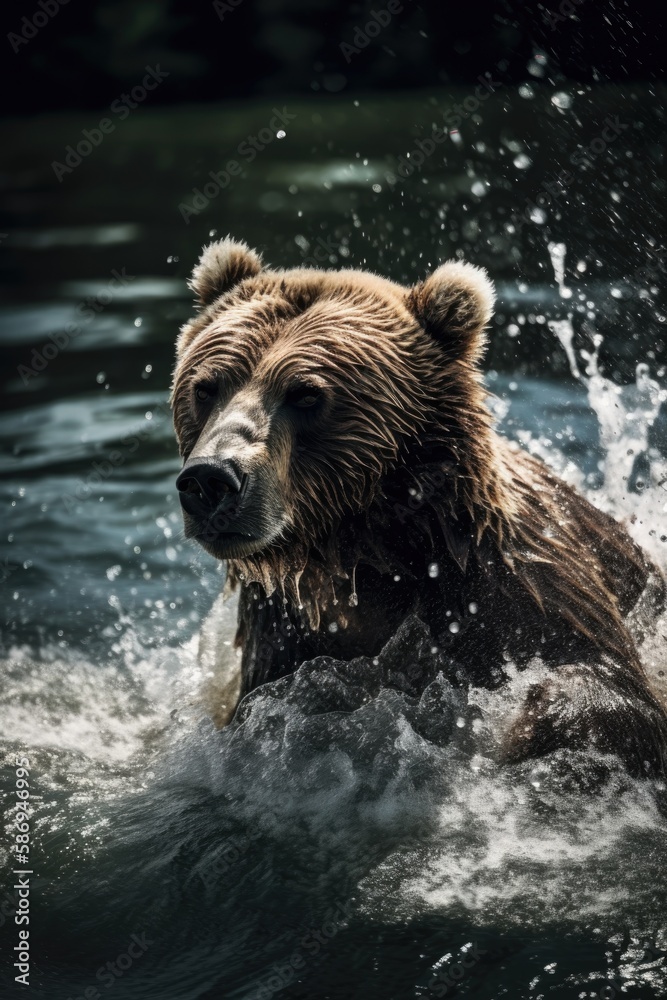 brown bear swimming in water Generative Ai brown bear swimming in water Generative Ai