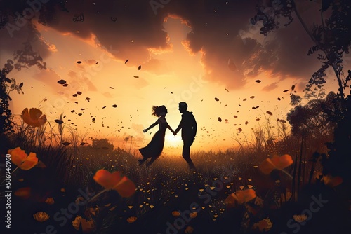 Romantic Sunset Dance in a Field of Wildflowers made with generative AI