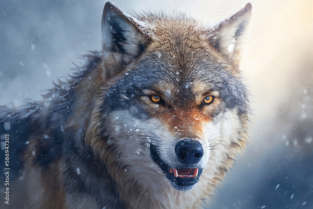 Fototapeta premium Scary angry wolf. Generative AI