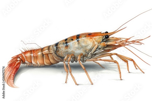 realistic drawing of a shrimp on a plain white background. Generative AI