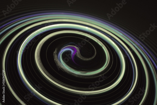 Green swirling pattern of crooked waves on a black background. Abstract fractal 3D rendering