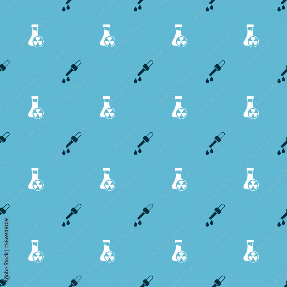 Set Pipette and Test tube with toxic liquid on seamless pattern. Vector Set Pipette and Test tube with toxic liquid on seamless pattern. Vector