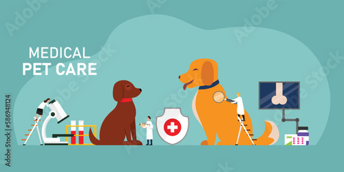Medical Pet Care, Professional Veterinary Care 2d vector illustration concept for banner, website, illustration, landing page, flyer