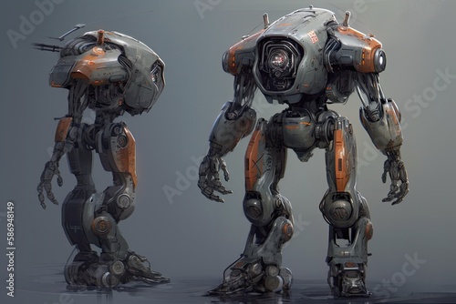 two robots standing next to each other in a futuristic setting. Generative AI