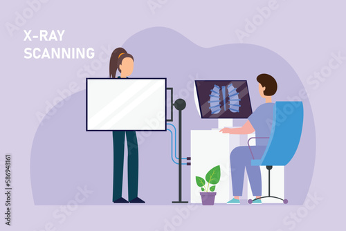 X-ray examination, doctors with patient 2d vector illustration concept for banner, website, illustration, landing page, flyer