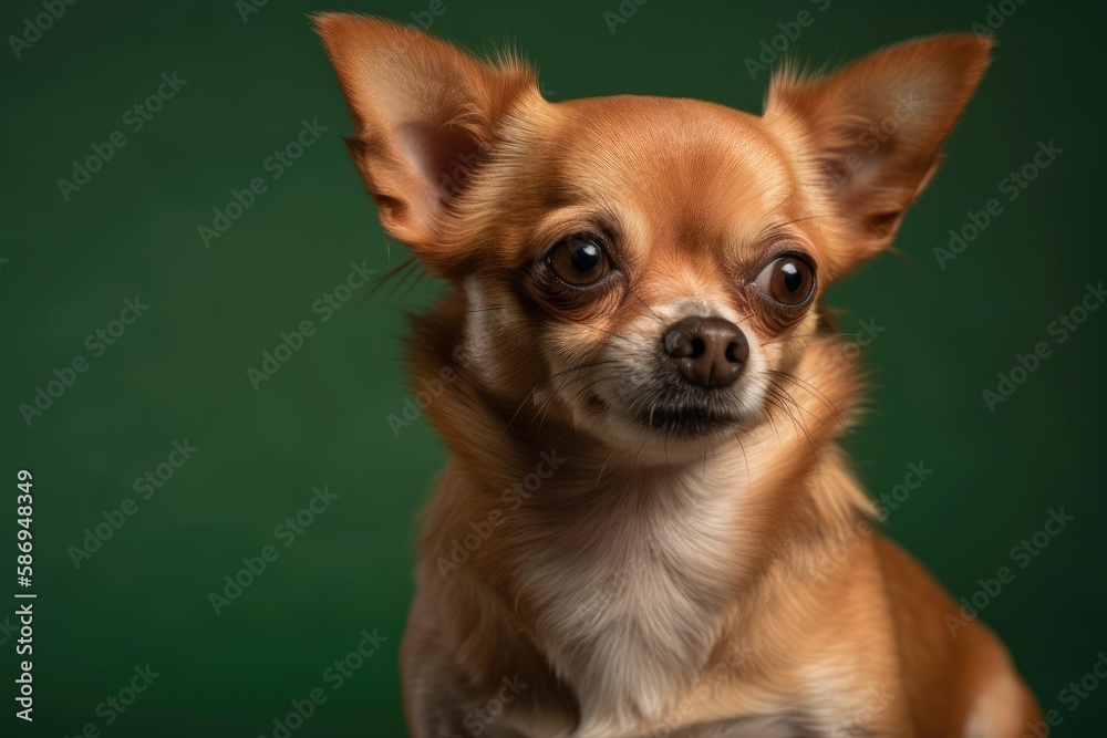 Chihuahua with red hair against a green background. Generative AI
