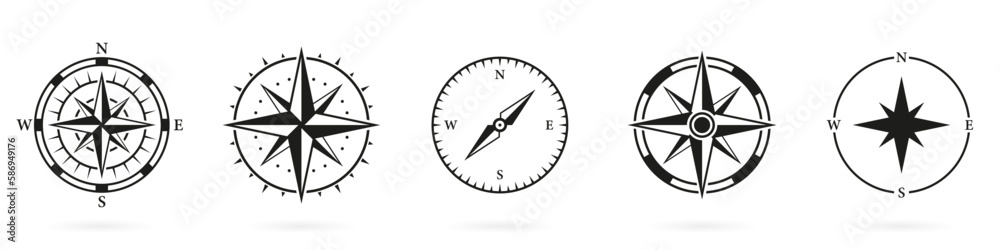 Compass Silhouette Icon Set on White Background. Navigational Direction to North, South, West, East Symbol. Rose Wind Glyph Pictogram. Navigation Equipment Solid Sign. Isolated Vector Illustration Compass Silhouette Icon Set on White Background. Navigational Direction to North, South, West, East Symbol. Rose Wind Glyph Pictogram. Navigation Equipment Solid Sign. Isolated Vector Illustration