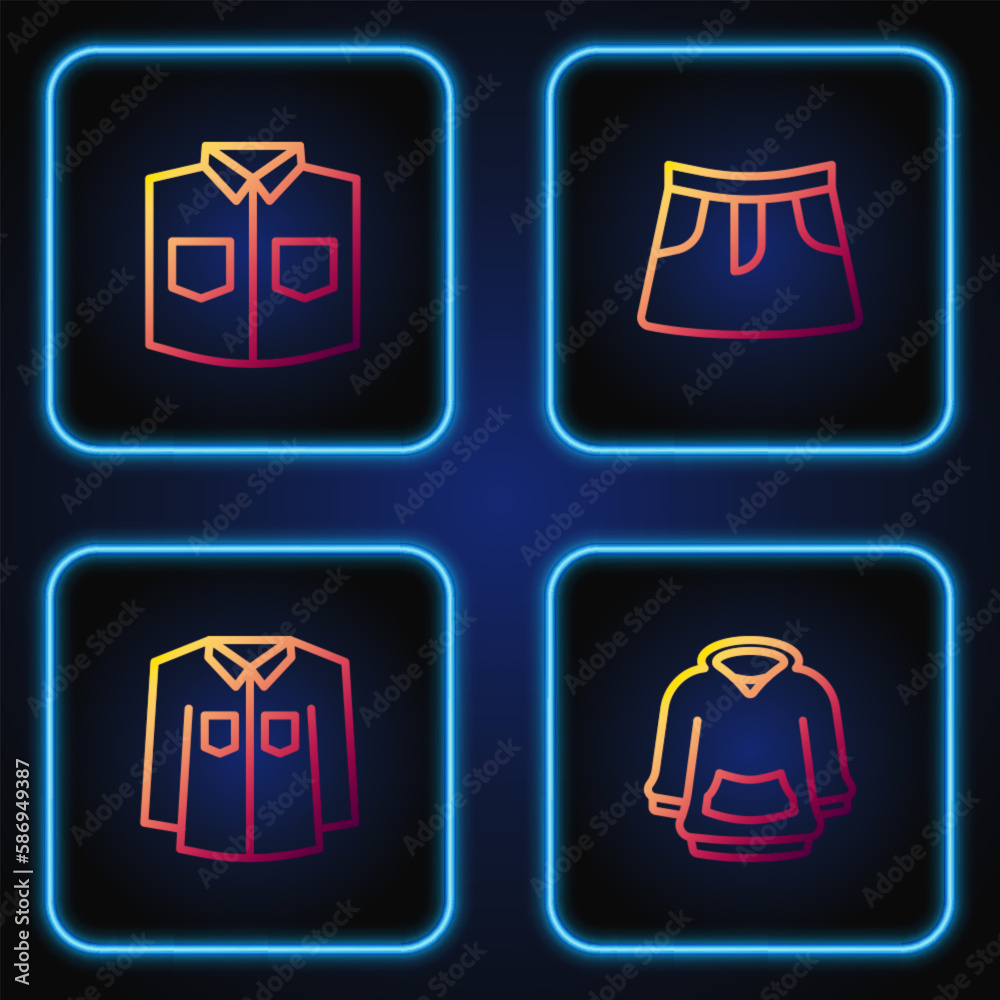 Set line Hoodie, Shirt, and Skirt. Gradient color icons. Vector Set line Hoodie, Shirt, and Skirt. Gradient color icons. Vector