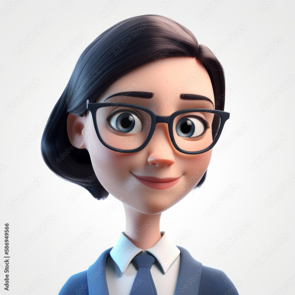 Portrait of a happy businesswoman in a 3d cartoon style. Generative ai