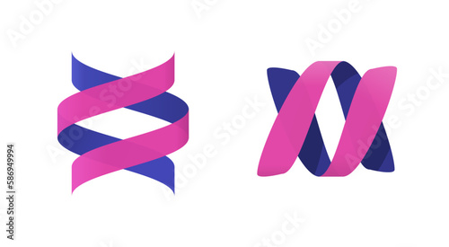 Logo spiral beauty twist ribbon icon vector, twirl spin rotation dna shaped logotype purple blue violet graphic, helix flow modern design symbol clipart isolated element image